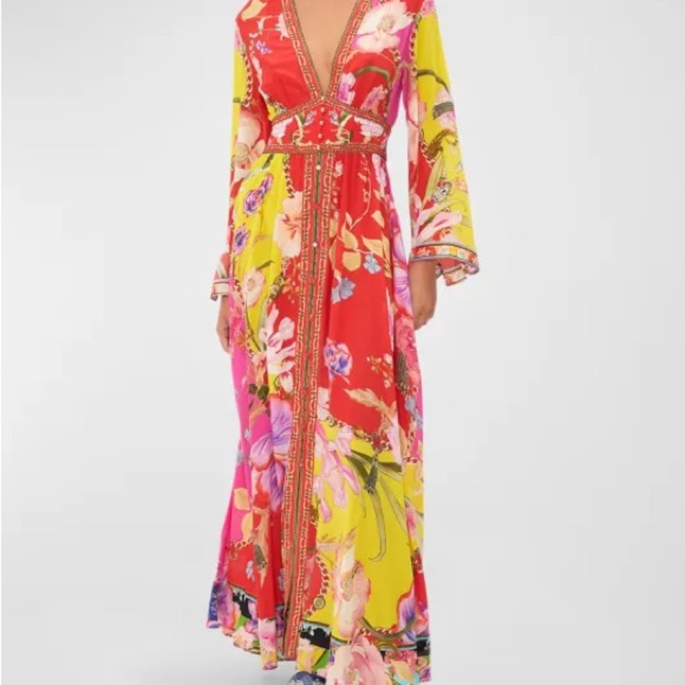 Camilla Red and Yellow Floral Long Sleeve Dress Medium New